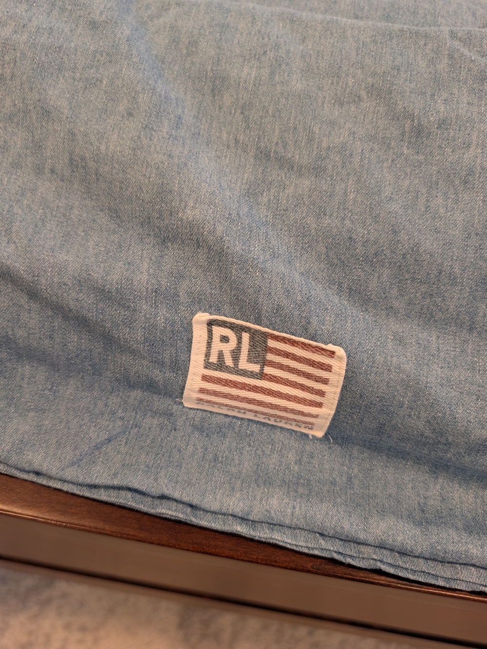 RALPH LAUREN Denim Chambray Comforter Full/Queen Bed Spread with RL Flag Patch - Picture 3 of 13